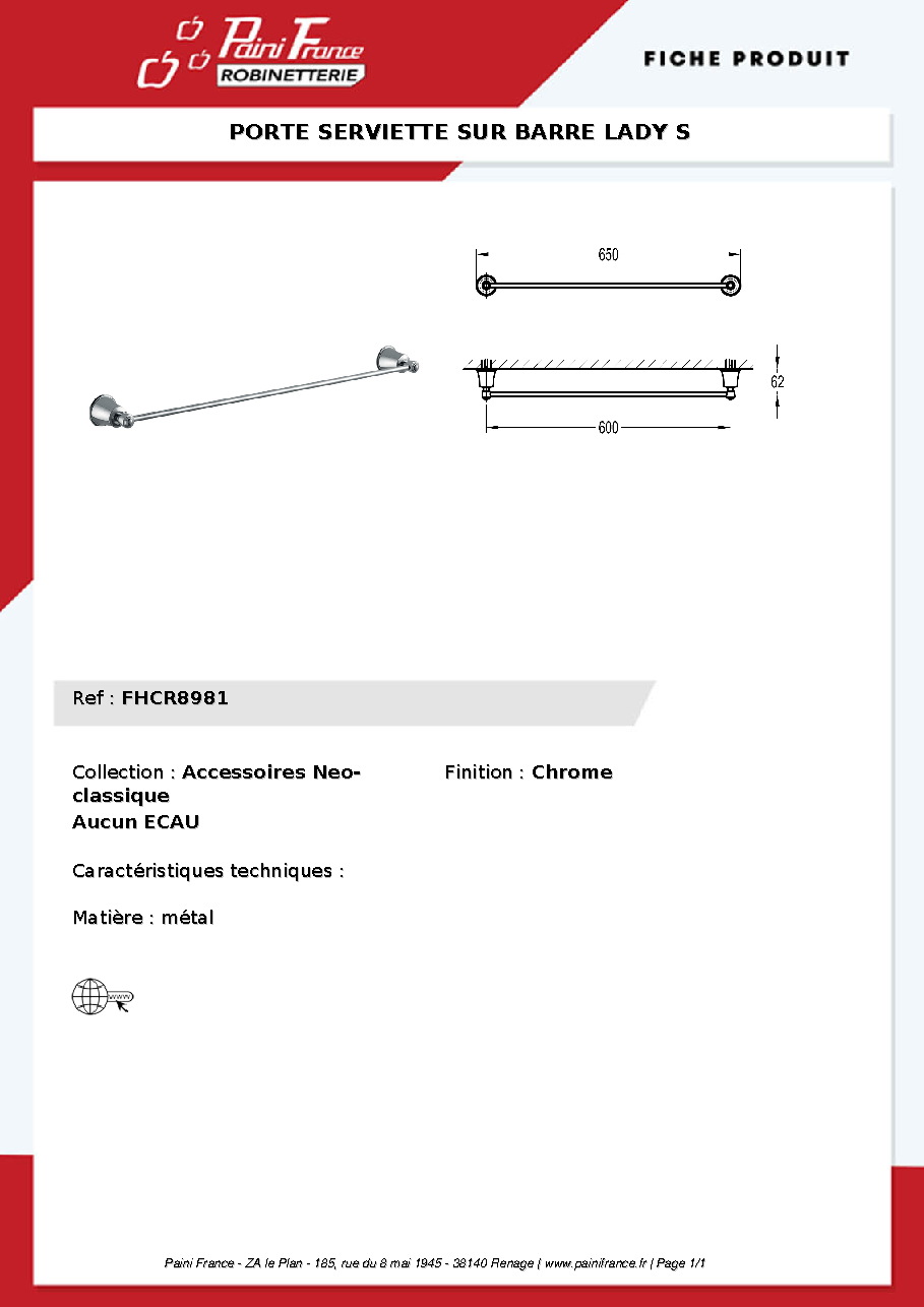 Fiche technique fournisseur