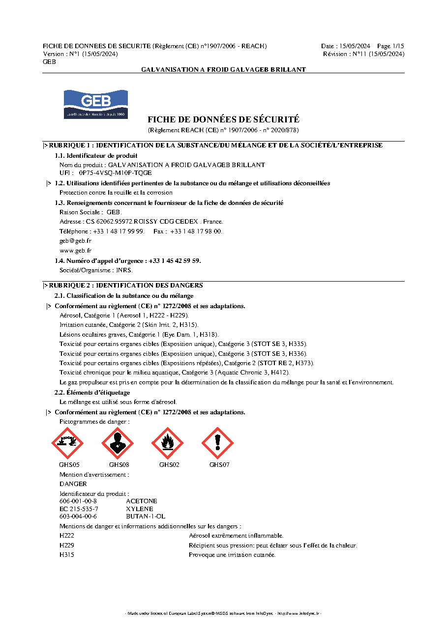 Fiche technique fournisseur