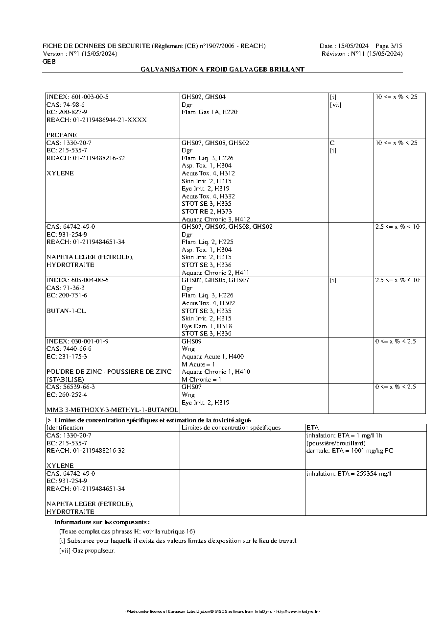 Fiche technique fournisseur