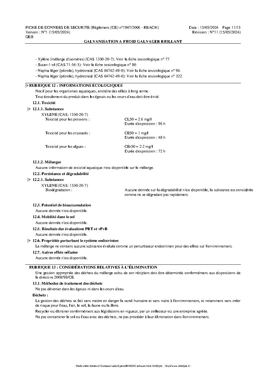 Fiche technique fournisseur