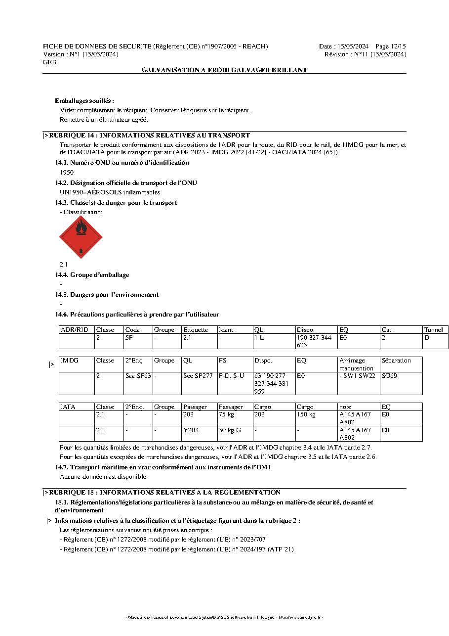 Fiche technique fournisseur