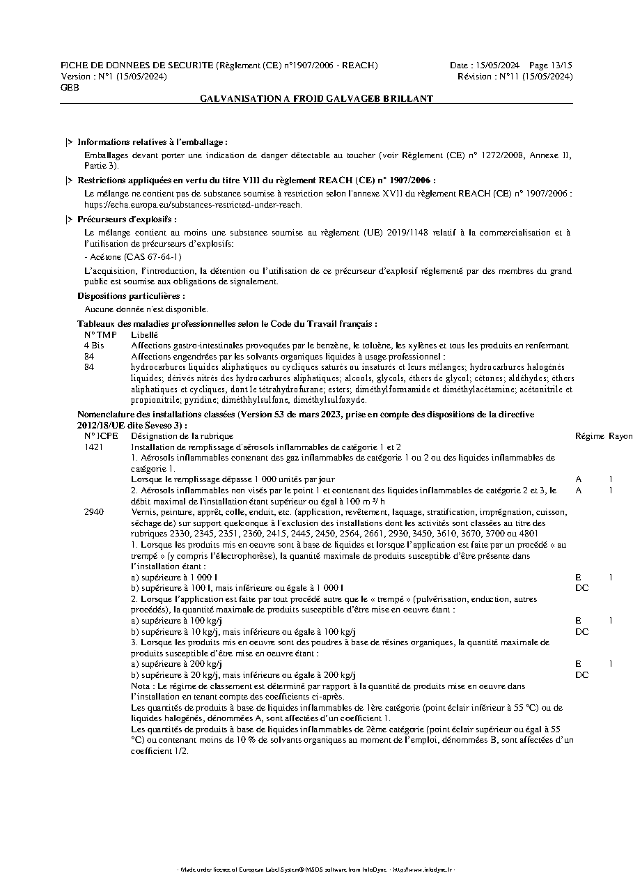 Fiche technique fournisseur