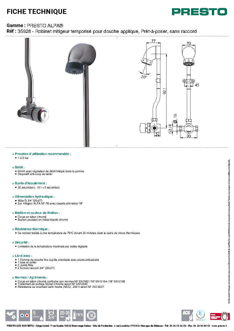 Fiche technique fournisseur
