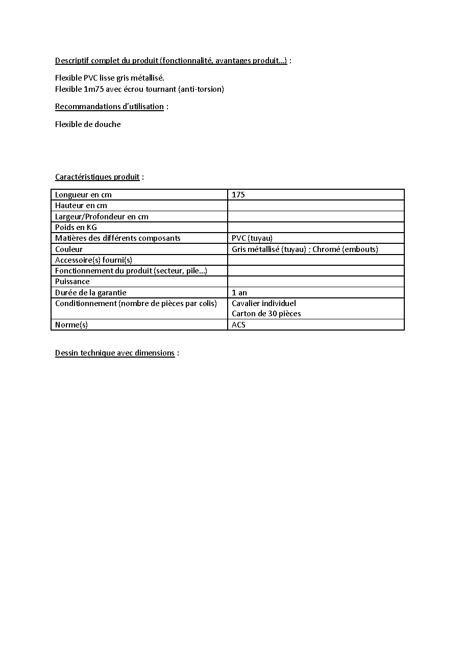 Fiche technique fournisseur