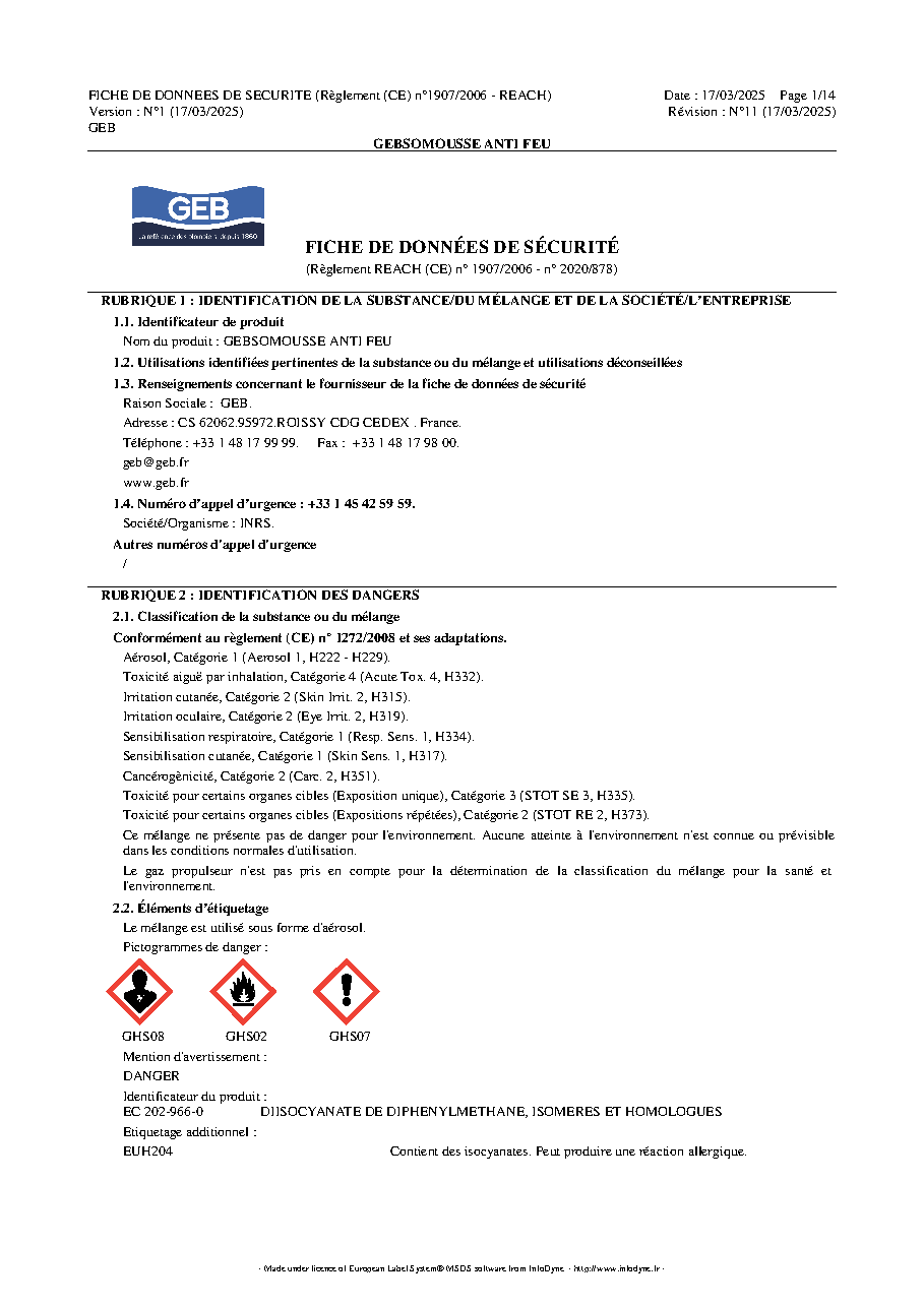 Fiche technique fournisseur