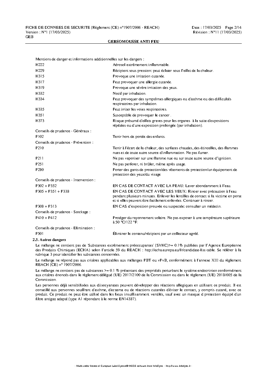 Fiche technique fournisseur