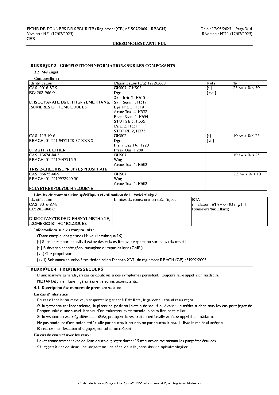 Fiche technique fournisseur