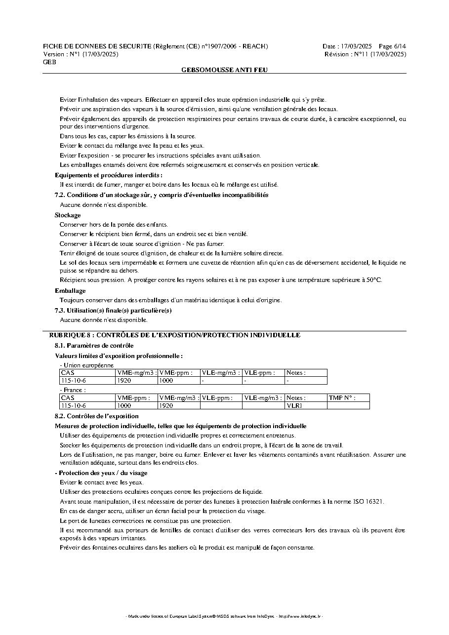 Fiche technique fournisseur