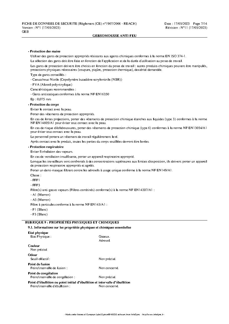 Fiche technique fournisseur