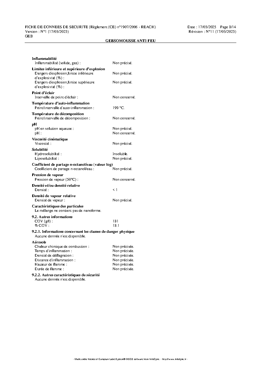 Fiche technique fournisseur