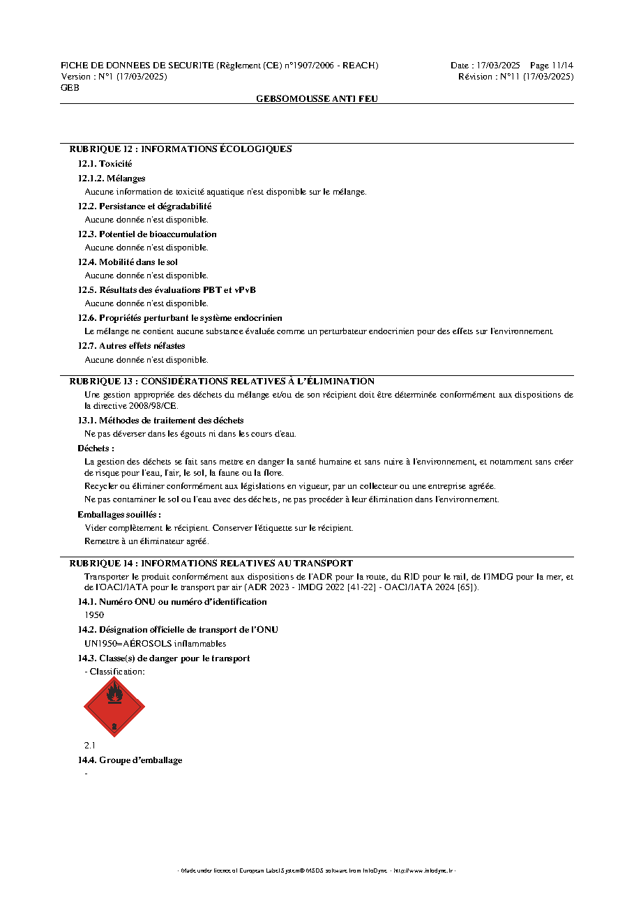 Fiche technique fournisseur