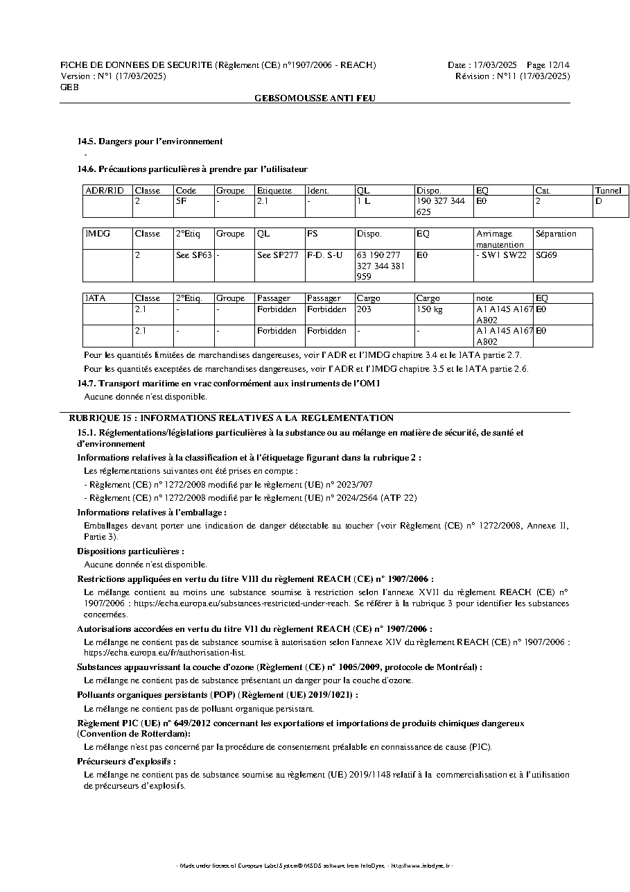 Fiche technique fournisseur