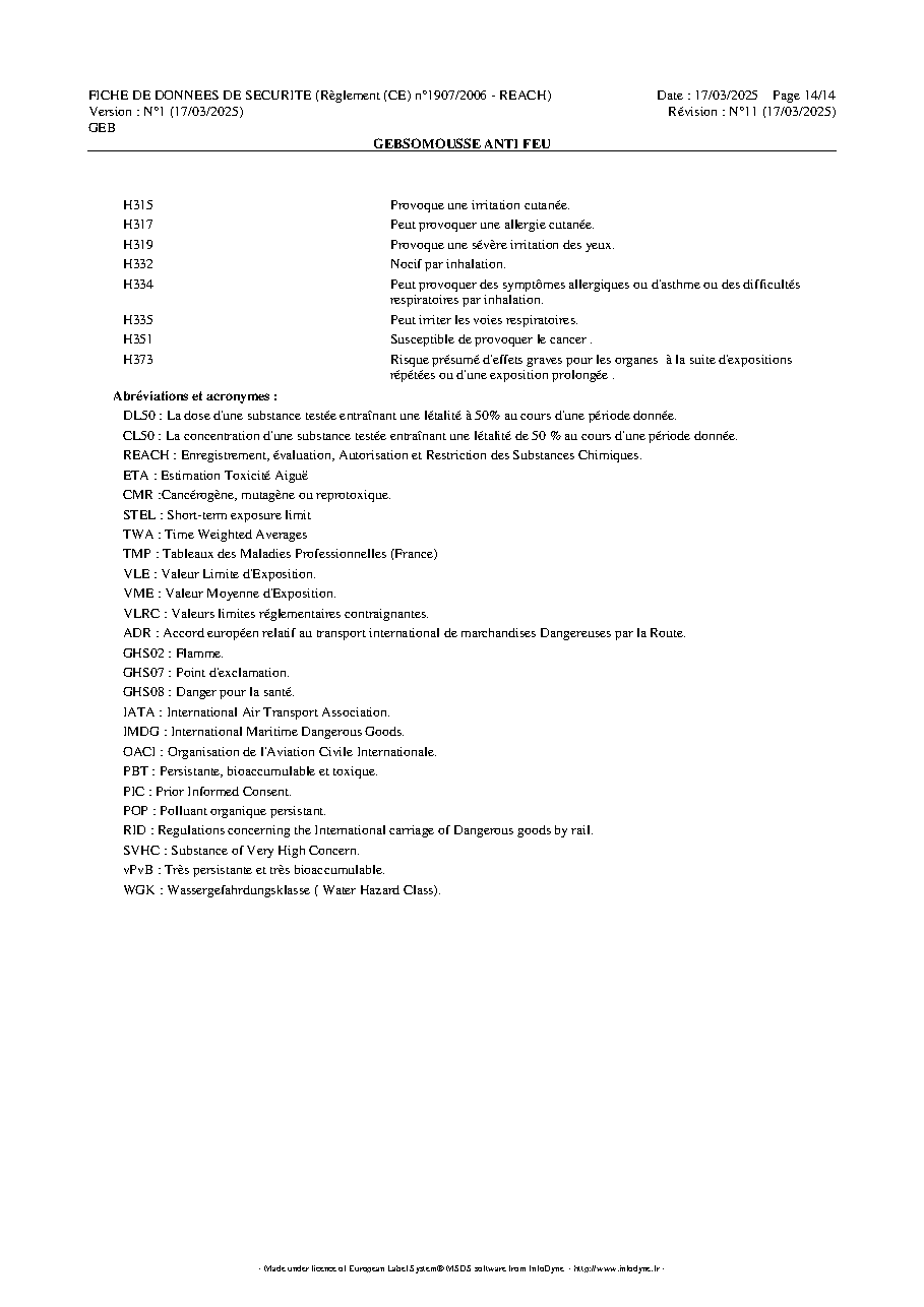 Fiche technique fournisseur