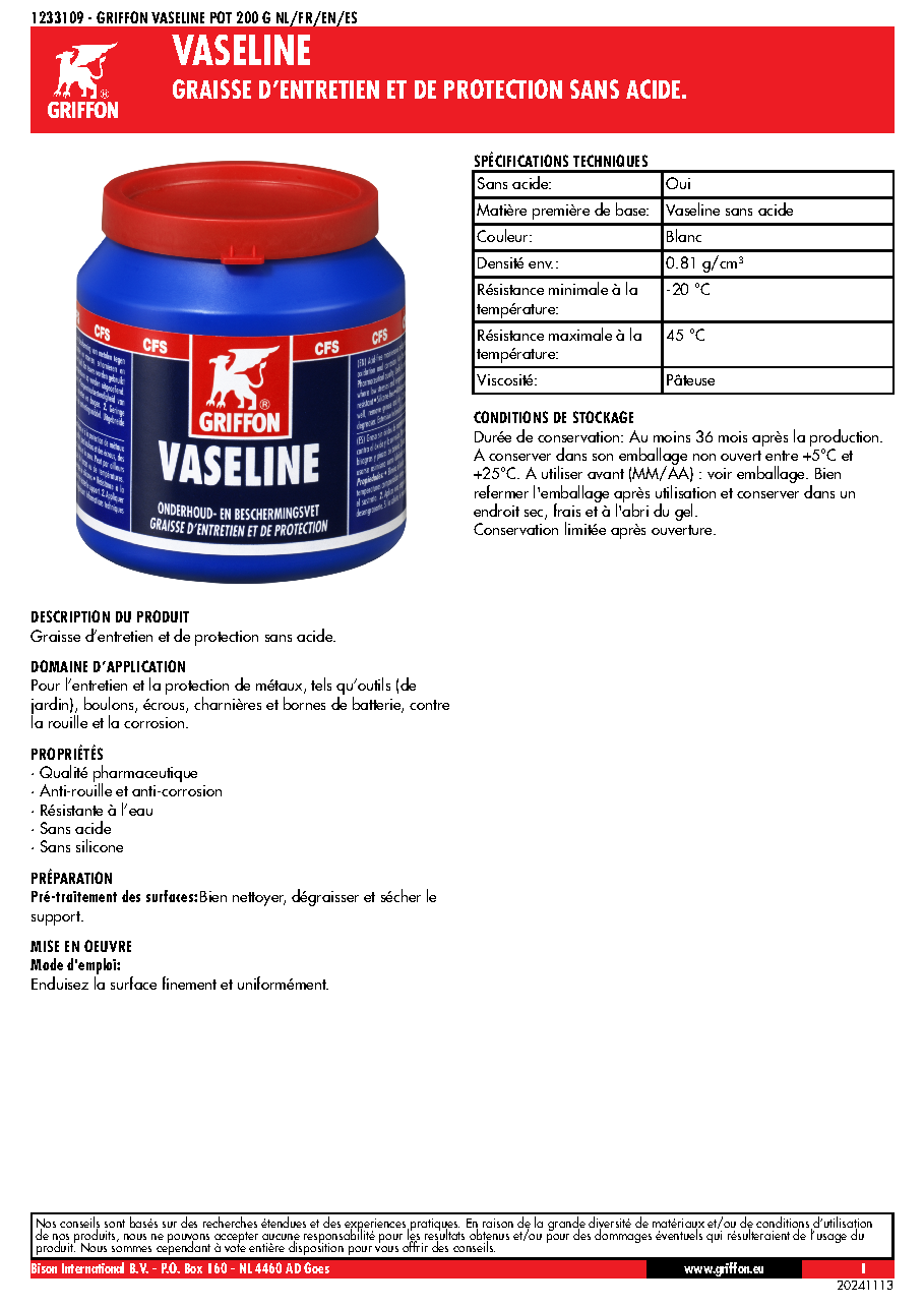 Fiche technique fournisseur