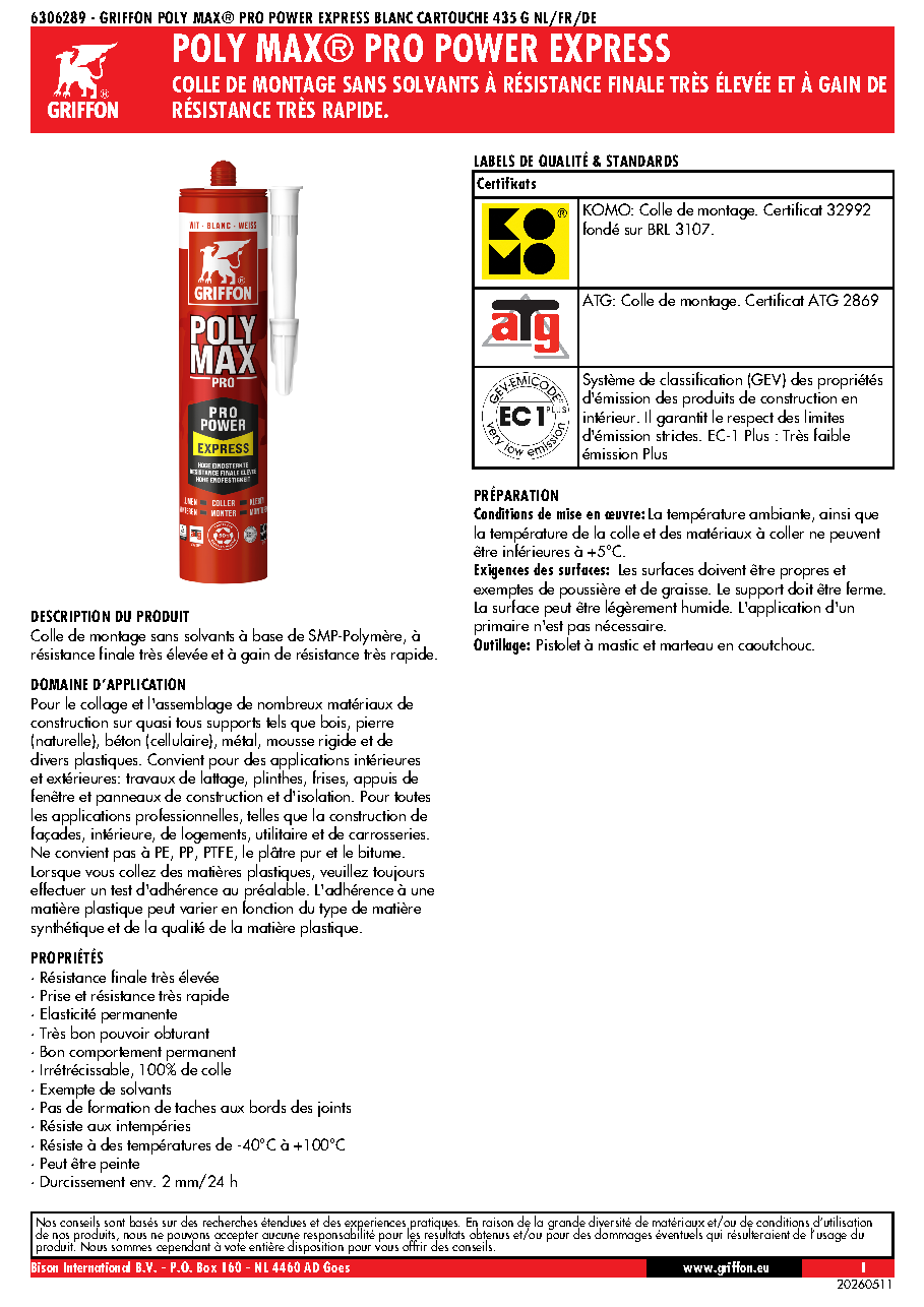 Fiche technique fournisseur