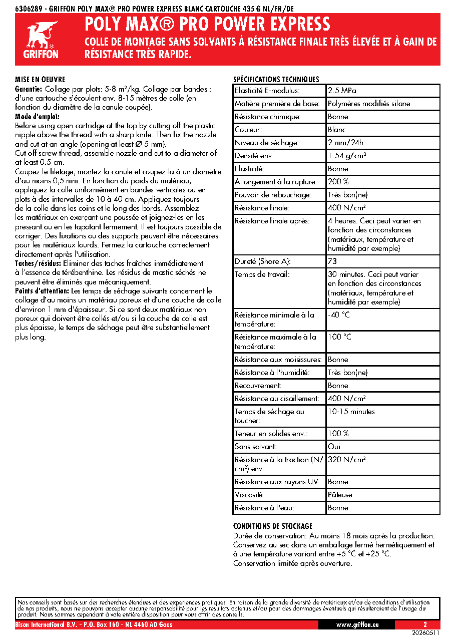 Fiche technique fournisseur