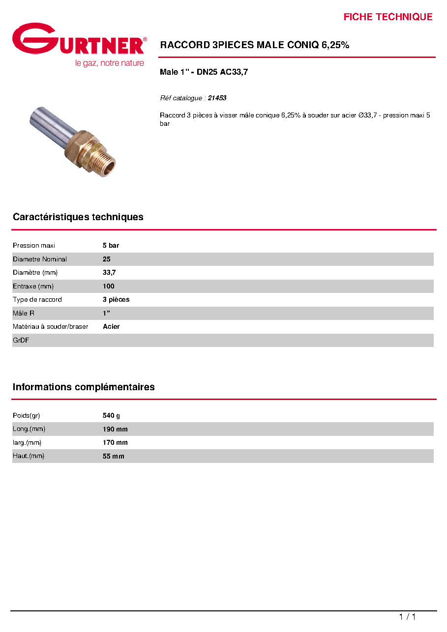Fiche technique fournisseur
