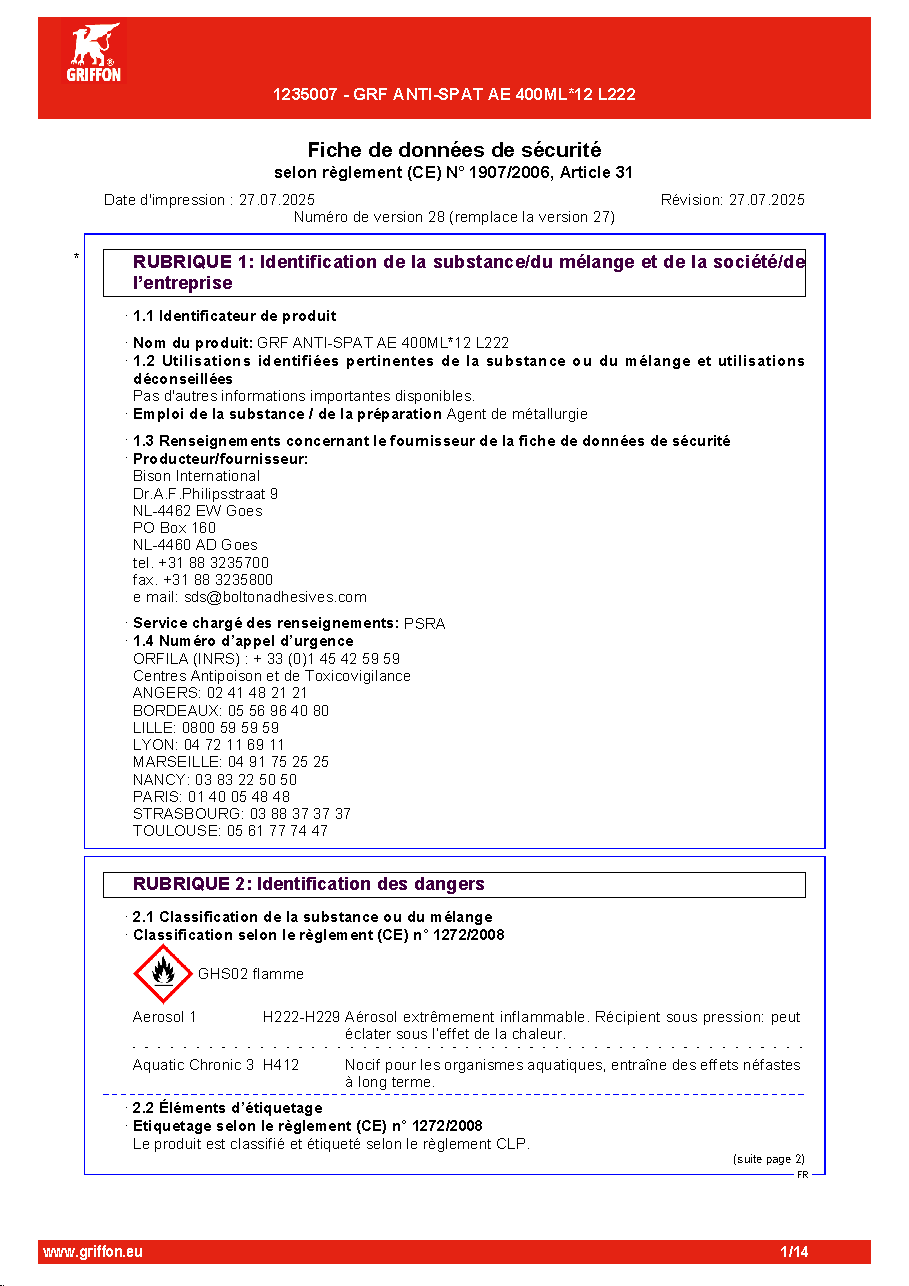 Fiche technique fournisseur