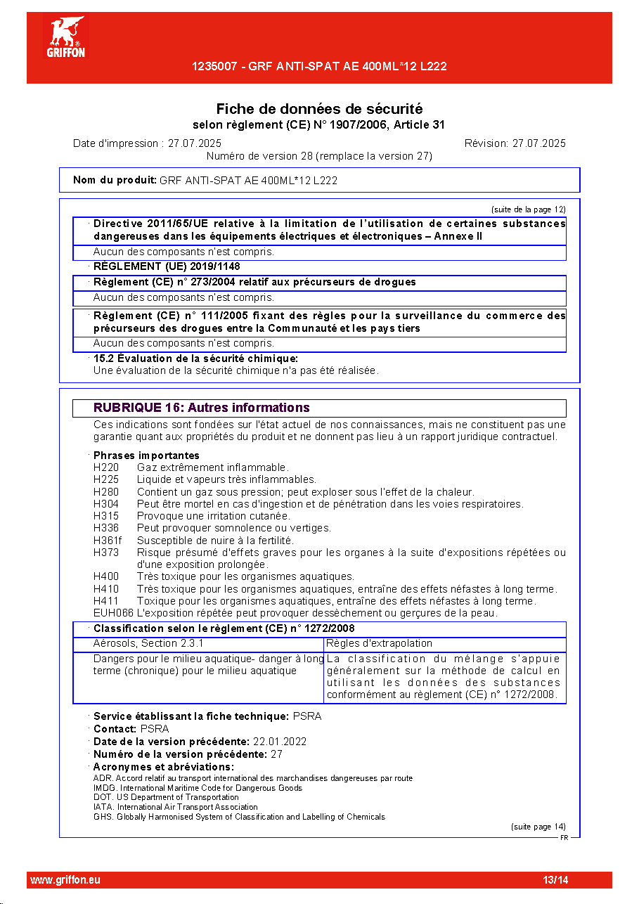 Fiche technique fournisseur