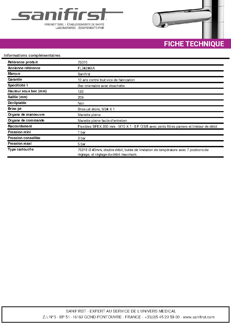 Fiche technique fournisseur