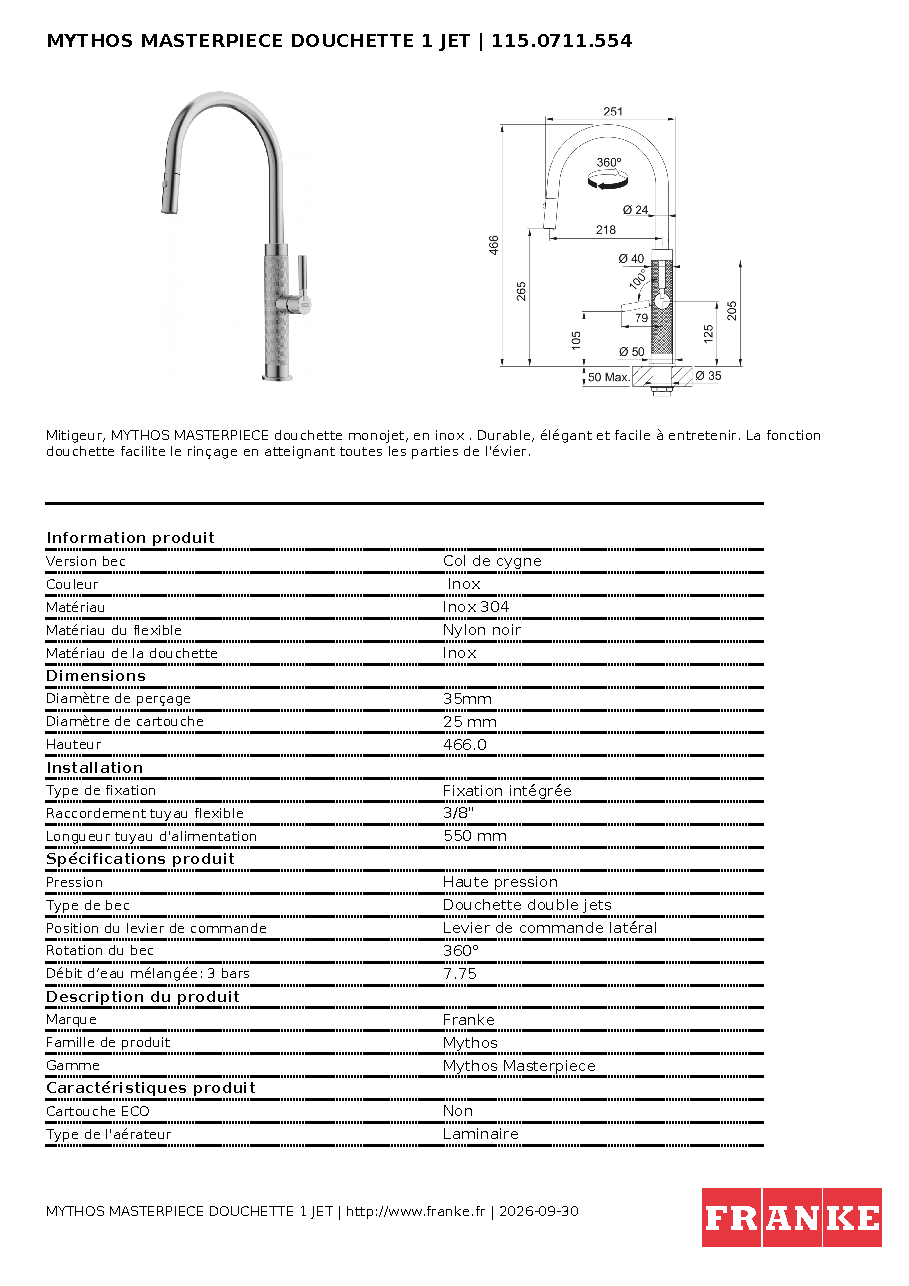 Fiche technique fournisseur