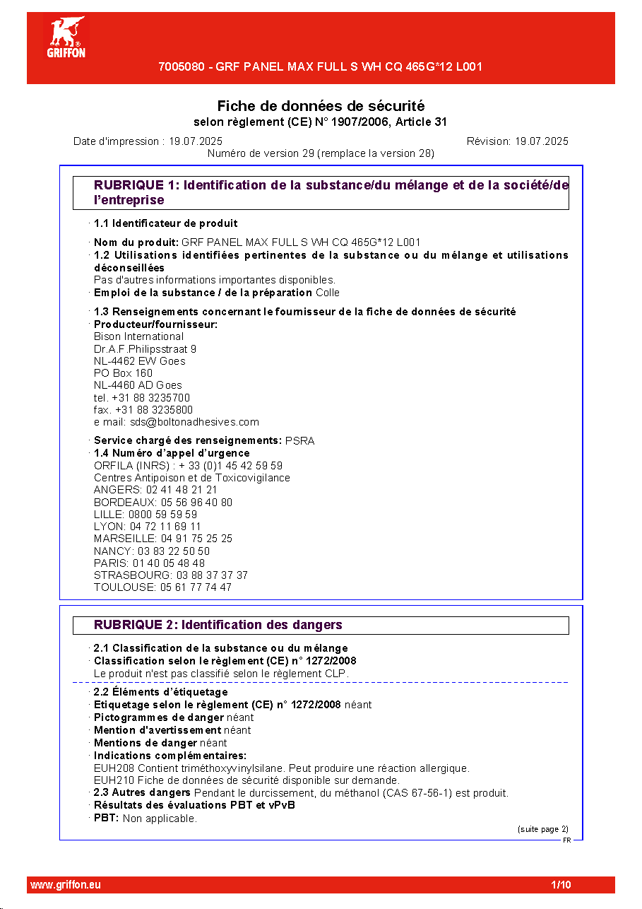 Fiche technique fournisseur