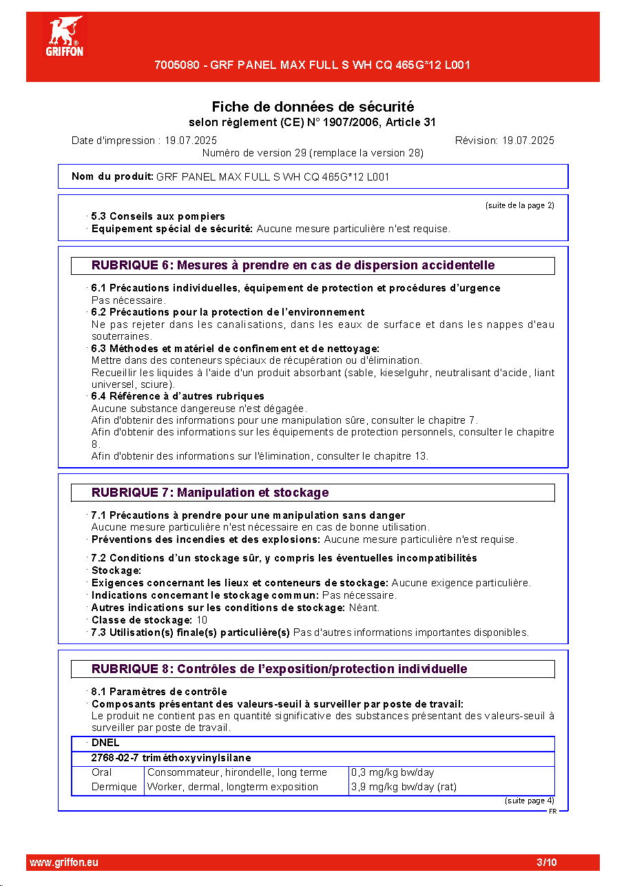 Fiche technique fournisseur