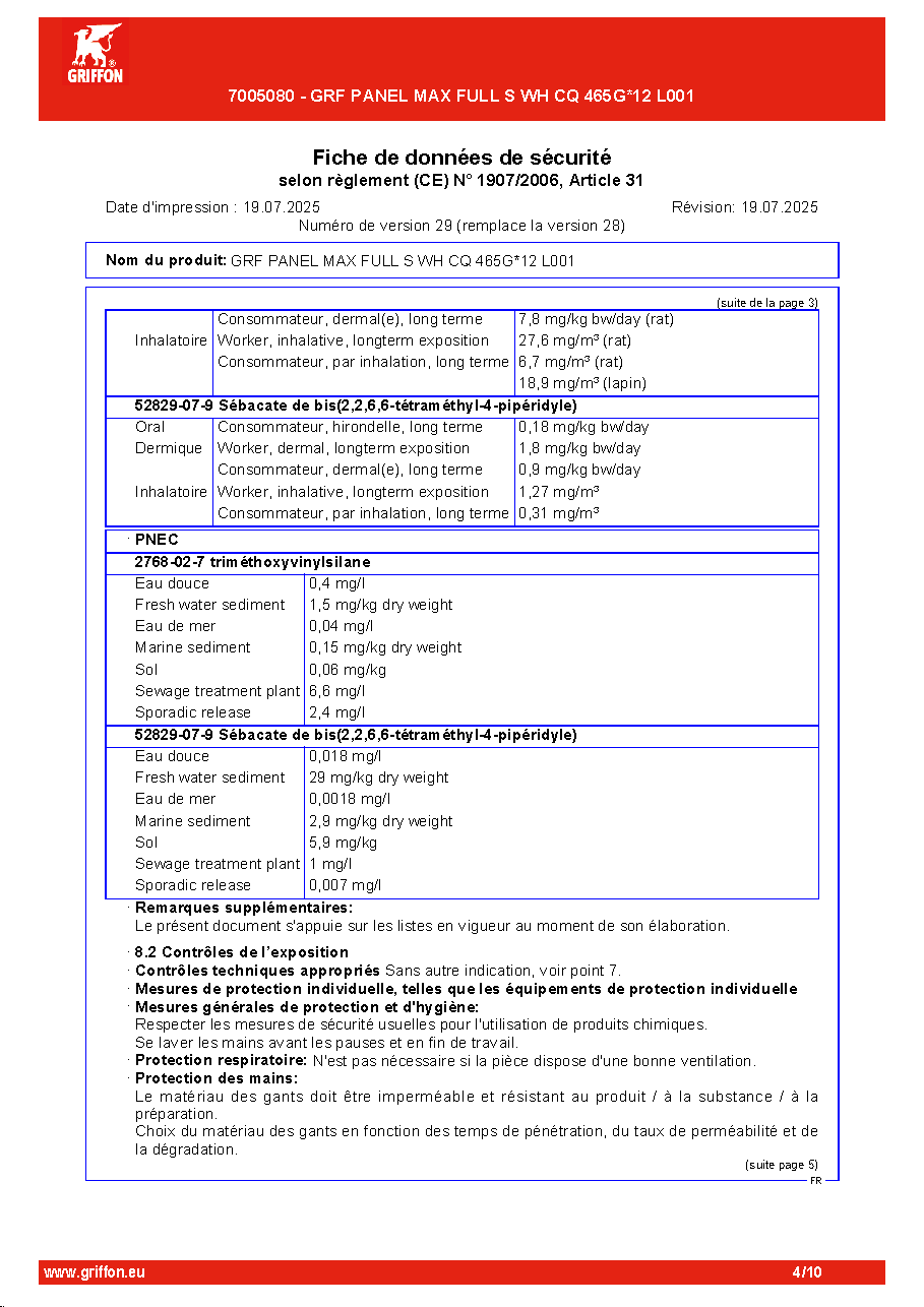Fiche technique fournisseur