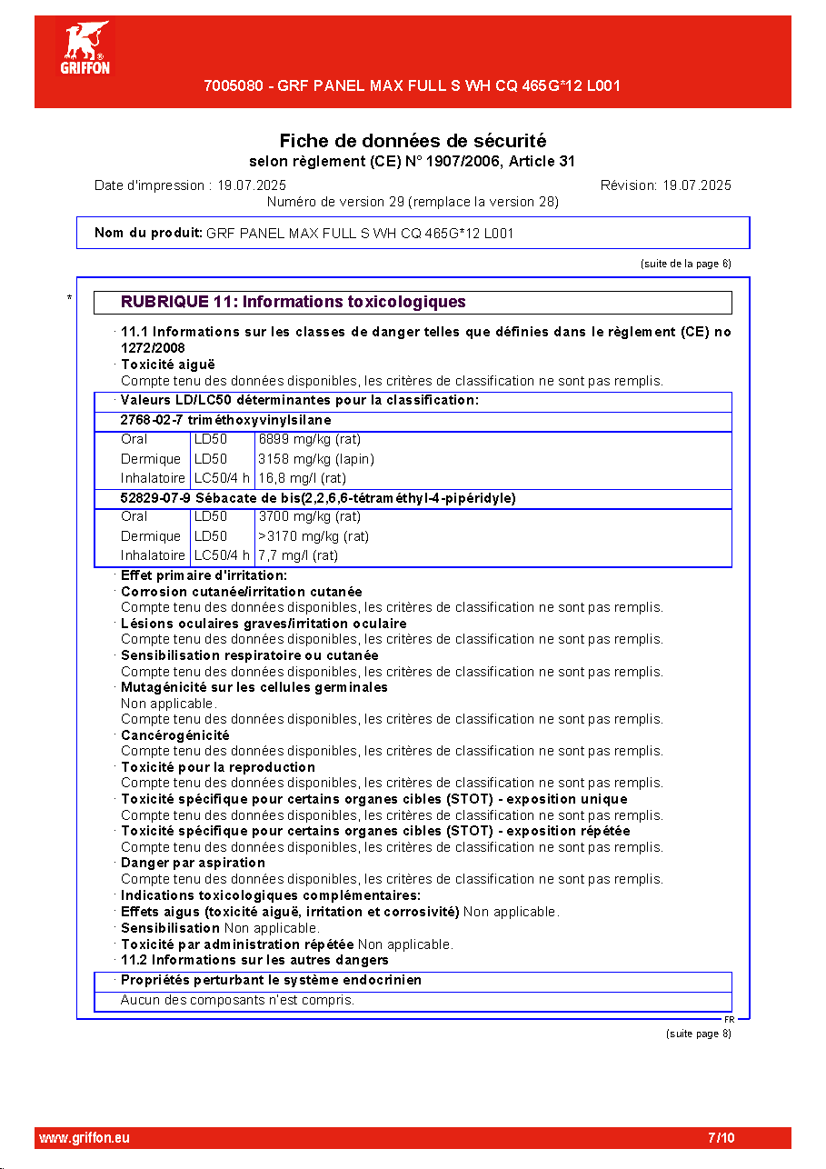 Fiche technique fournisseur