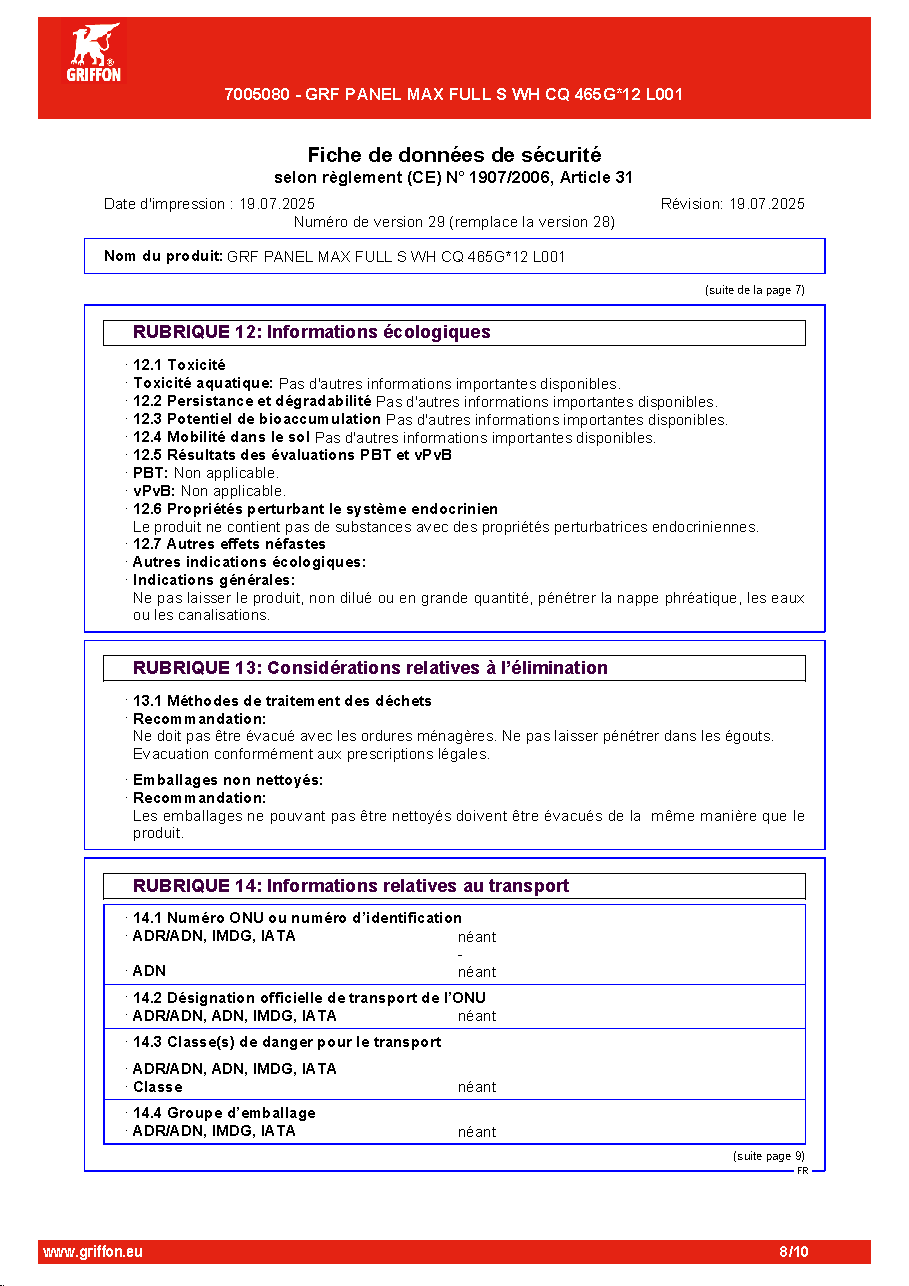 Fiche technique fournisseur