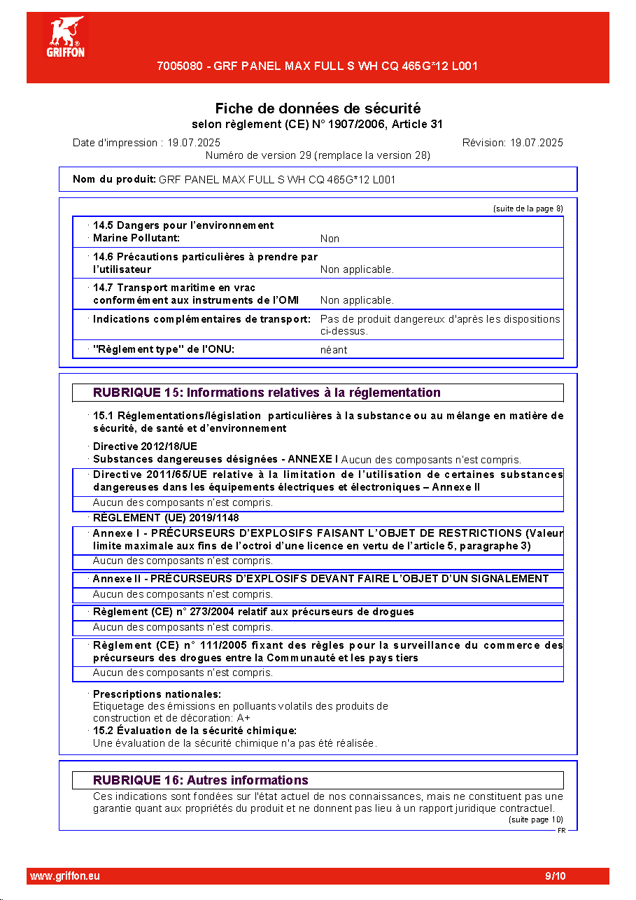 Fiche technique fournisseur