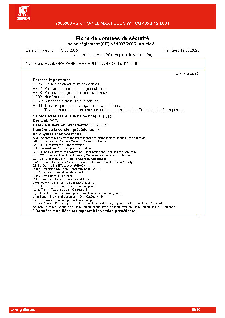 Fiche technique fournisseur