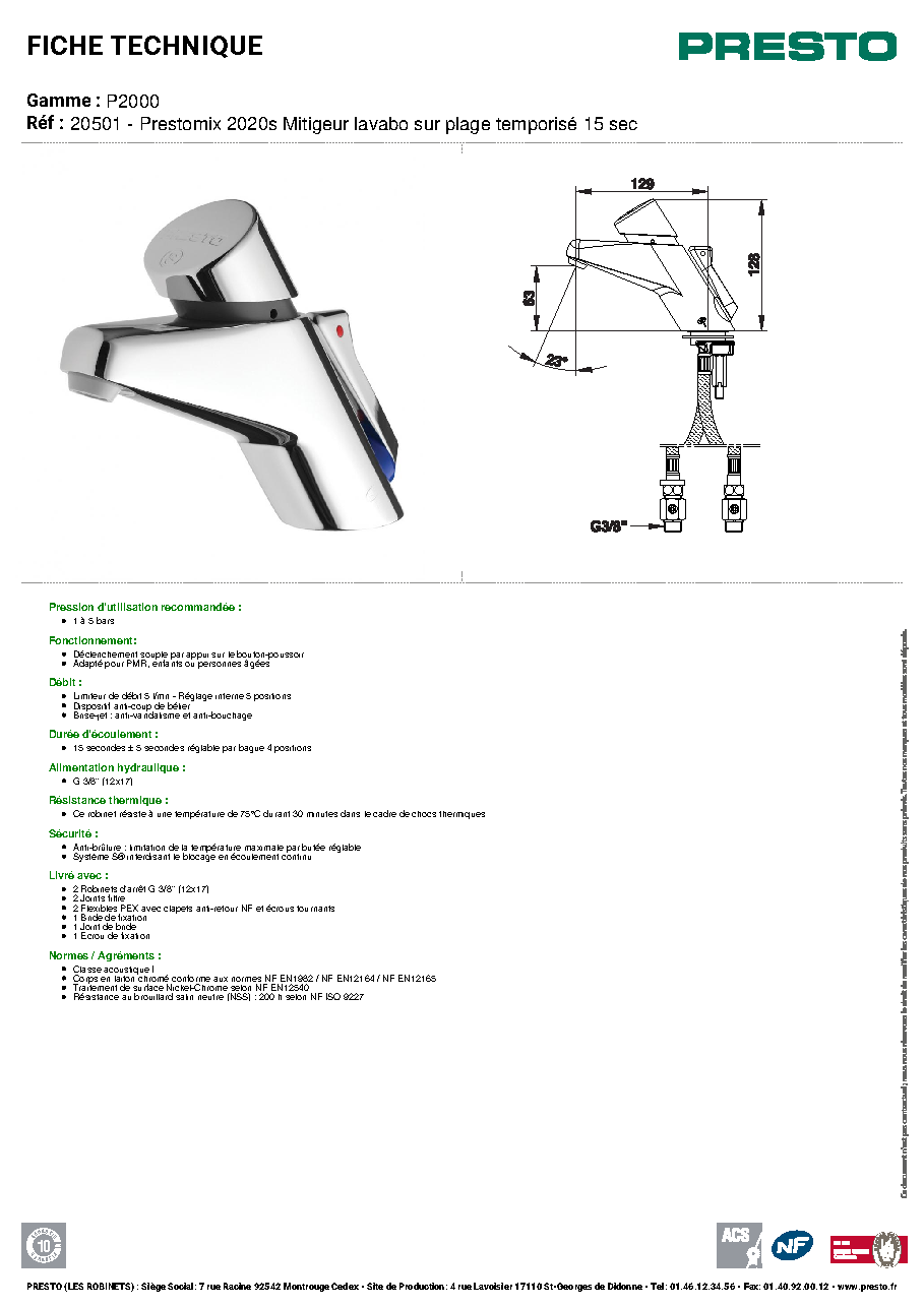 Fiche technique fournisseur