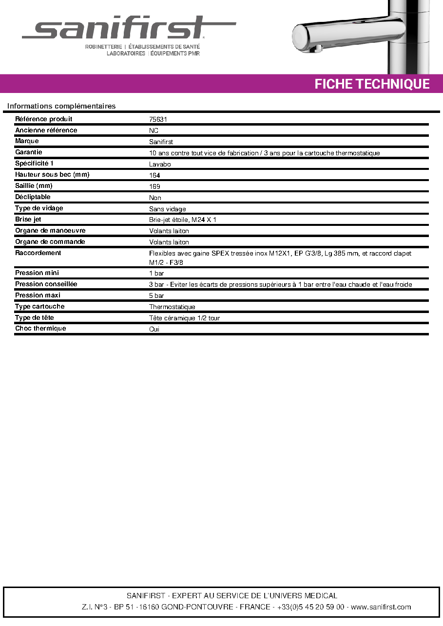 Fiche technique fournisseur