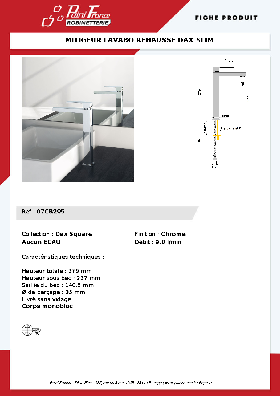 Fiche technique fournisseur