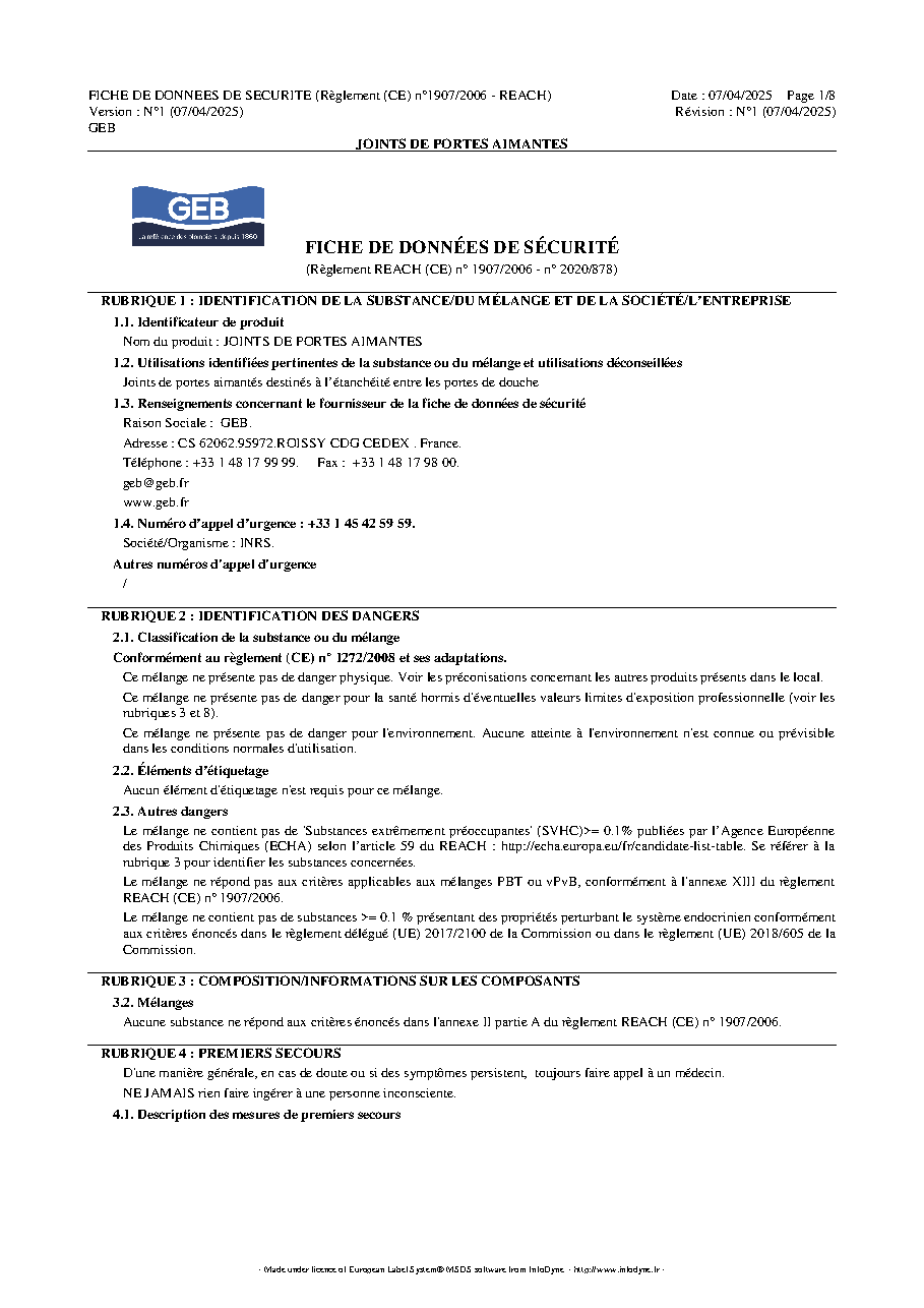 Fiche technique fournisseur