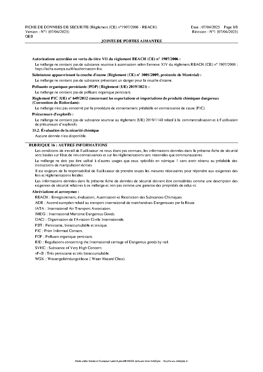 Fiche technique fournisseur