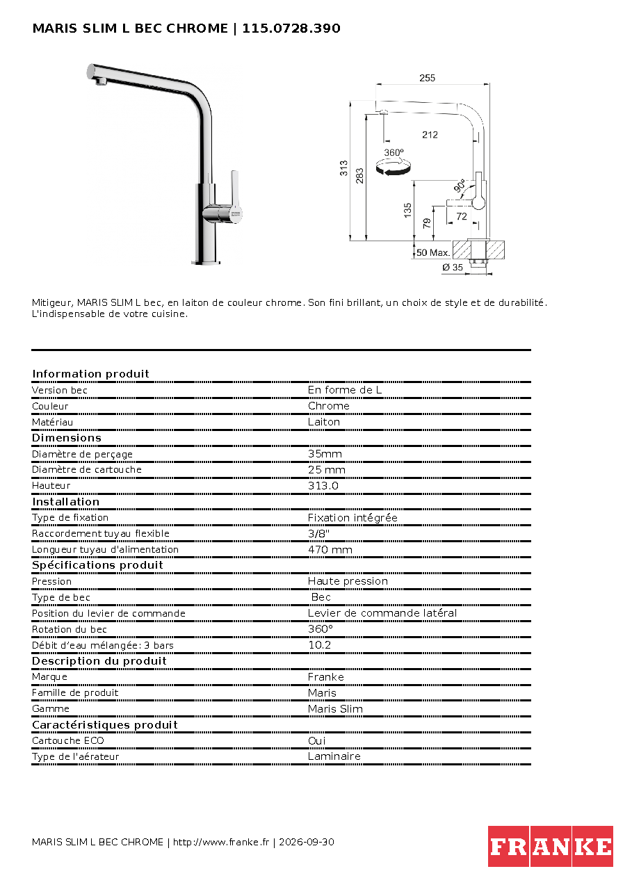 Fiche technique fournisseur