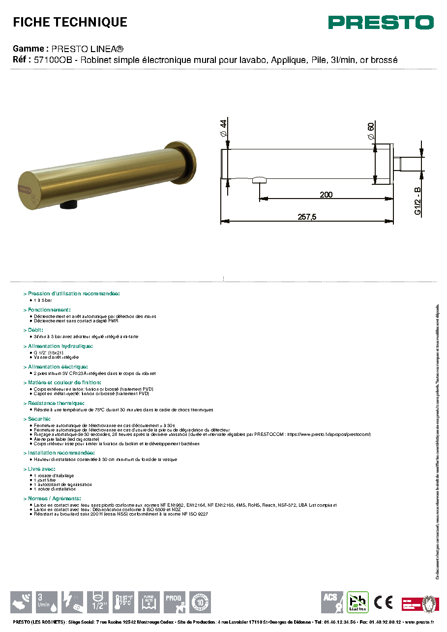 Fiche technique fournisseur