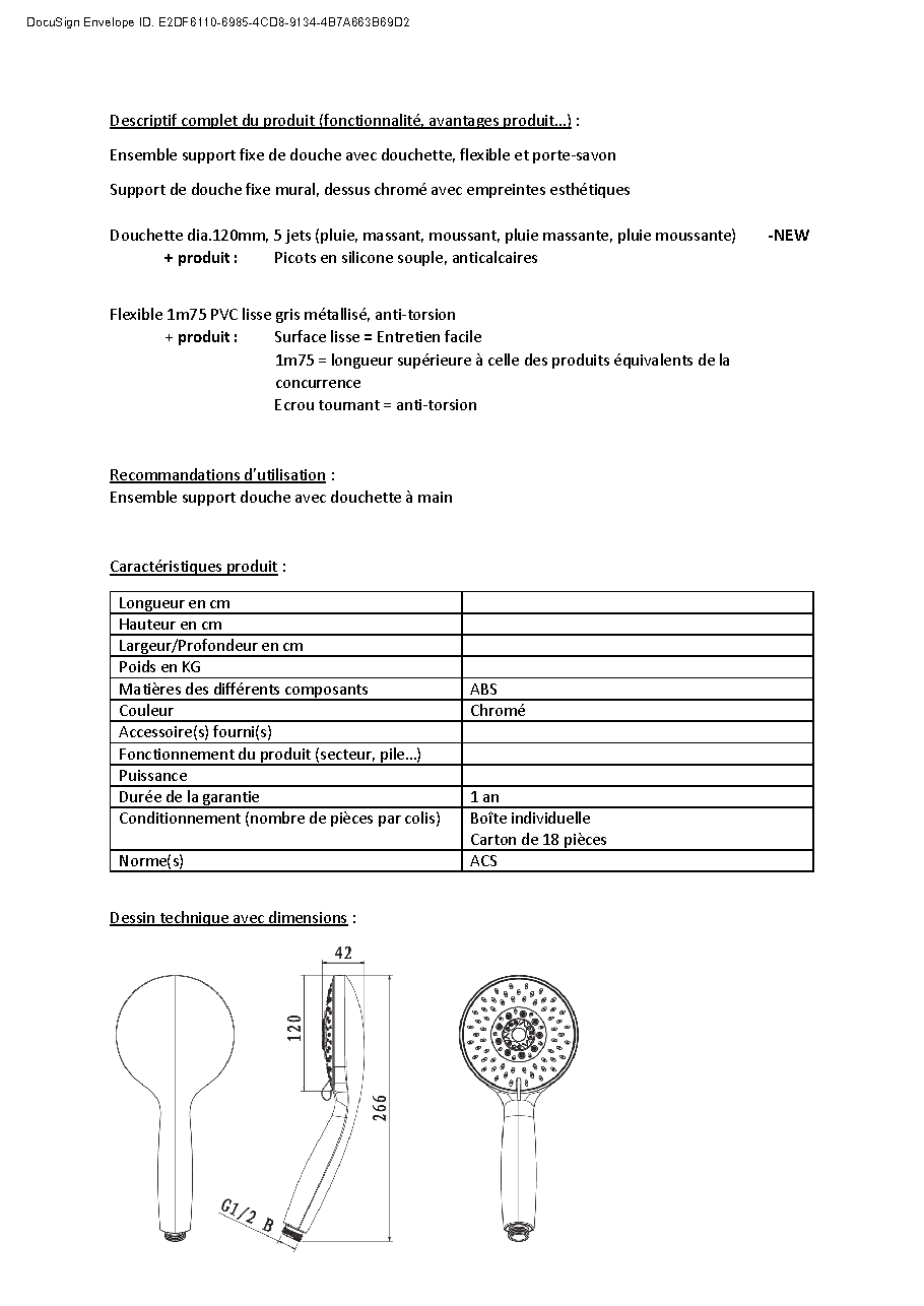 Fiche technique fournisseur