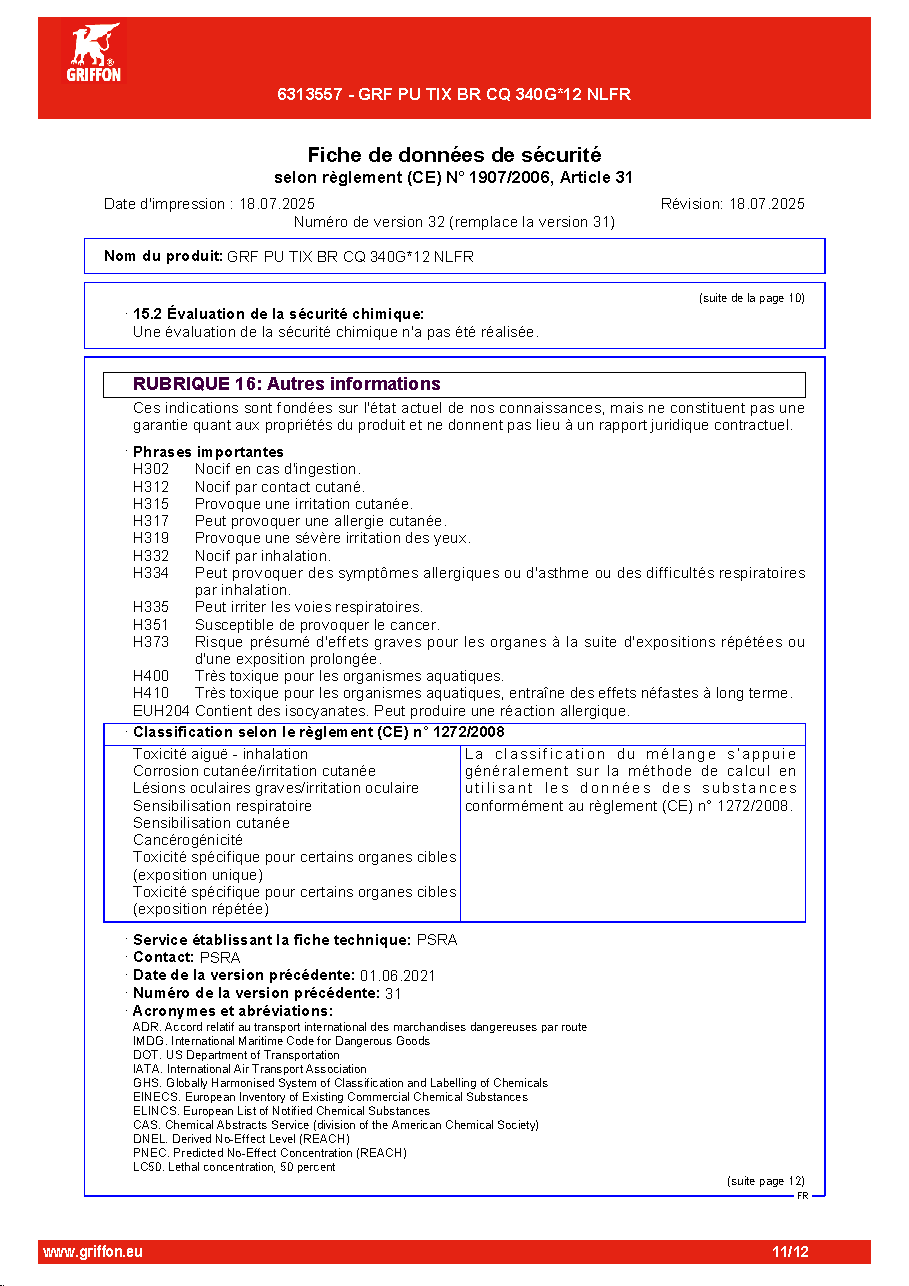 Fiche technique fournisseur