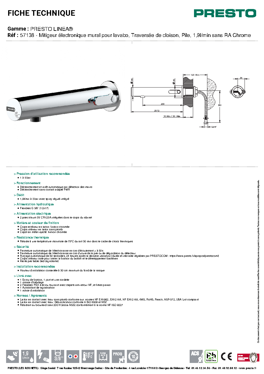 Fiche technique fournisseur