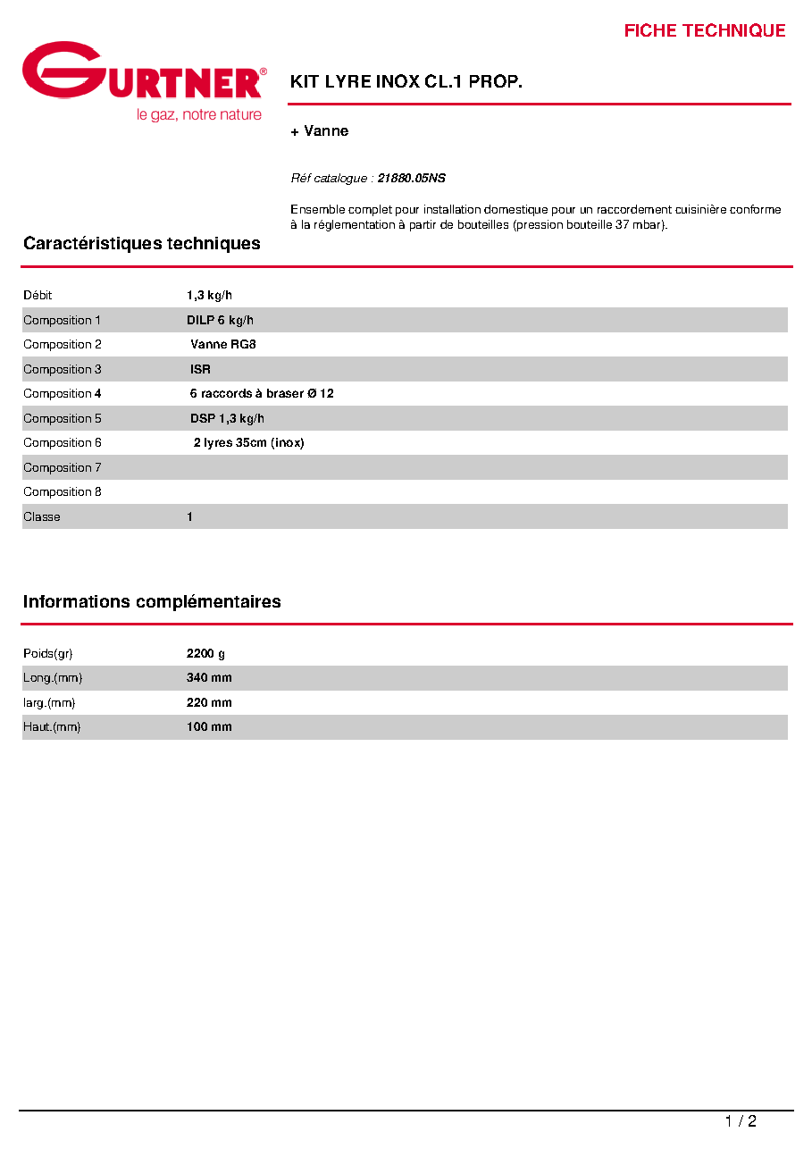 Fiche technique fournisseur