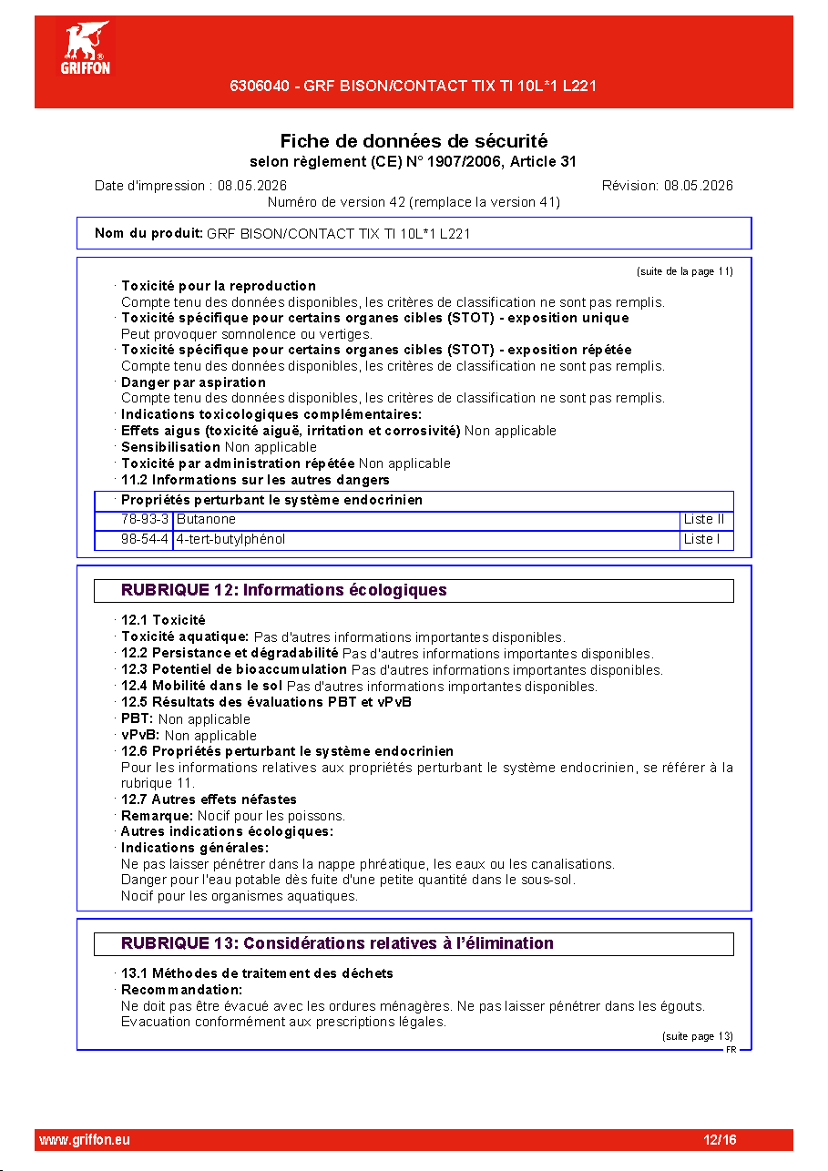 Fiche technique fournisseur