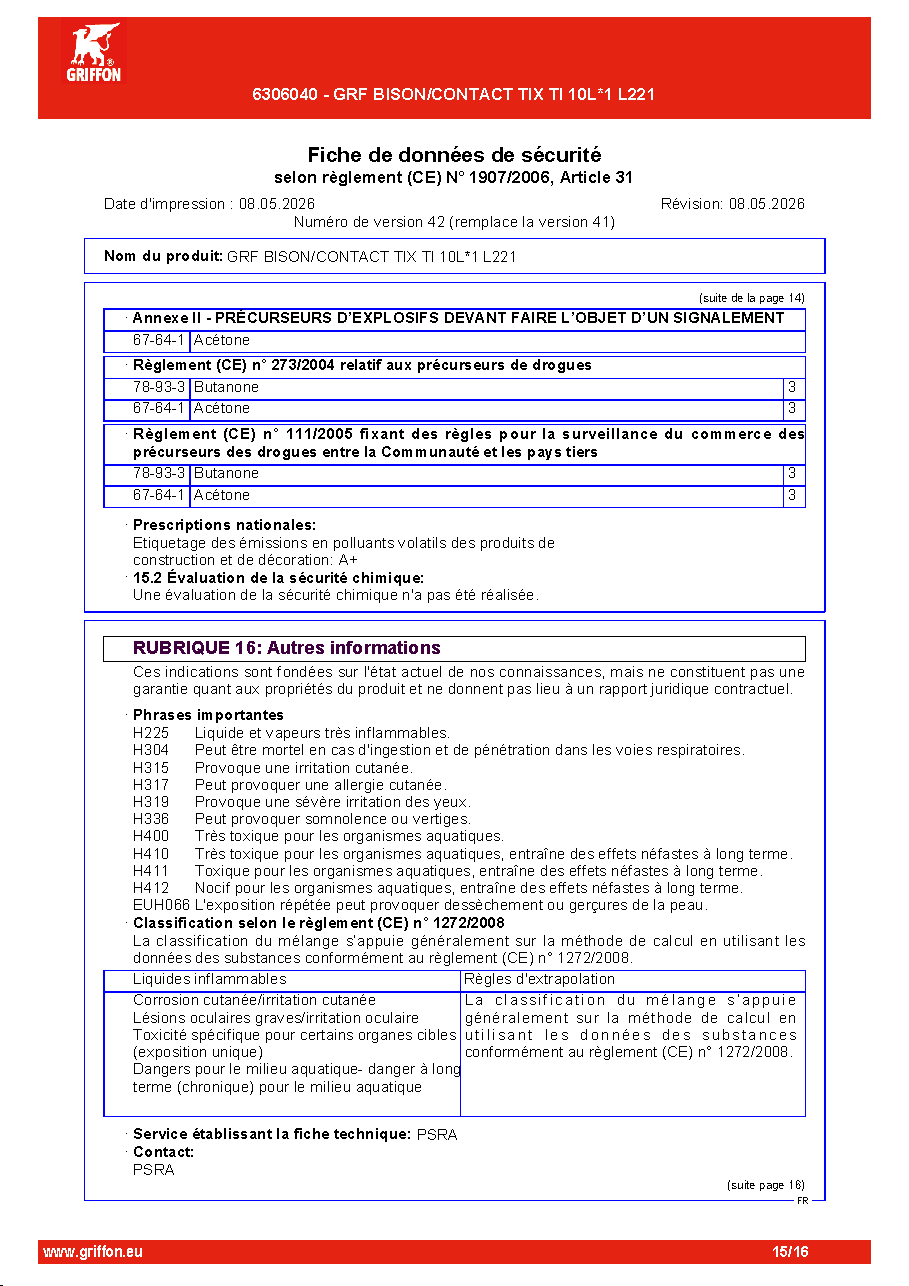 Fiche technique fournisseur
