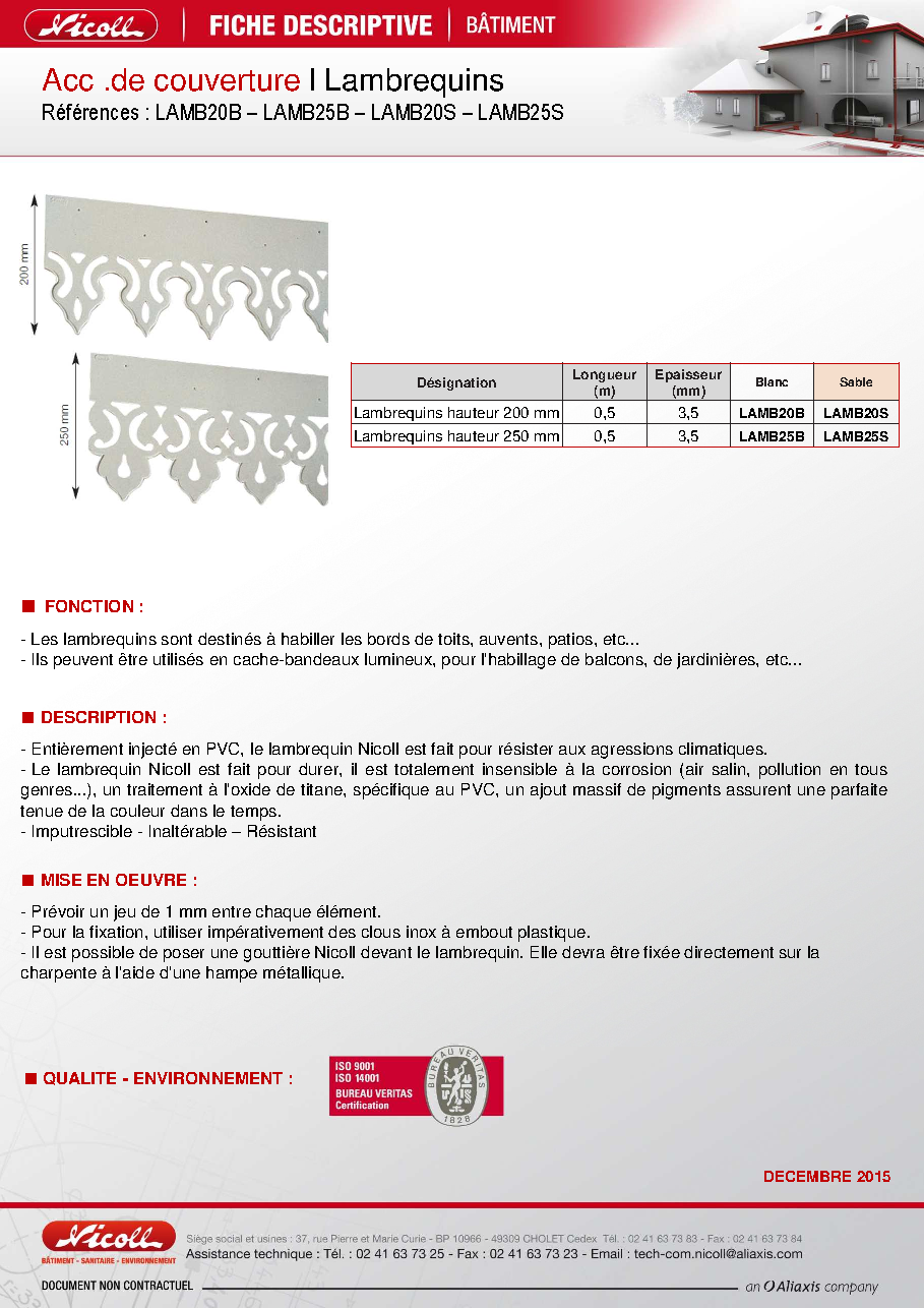 Fiche technique fournisseur