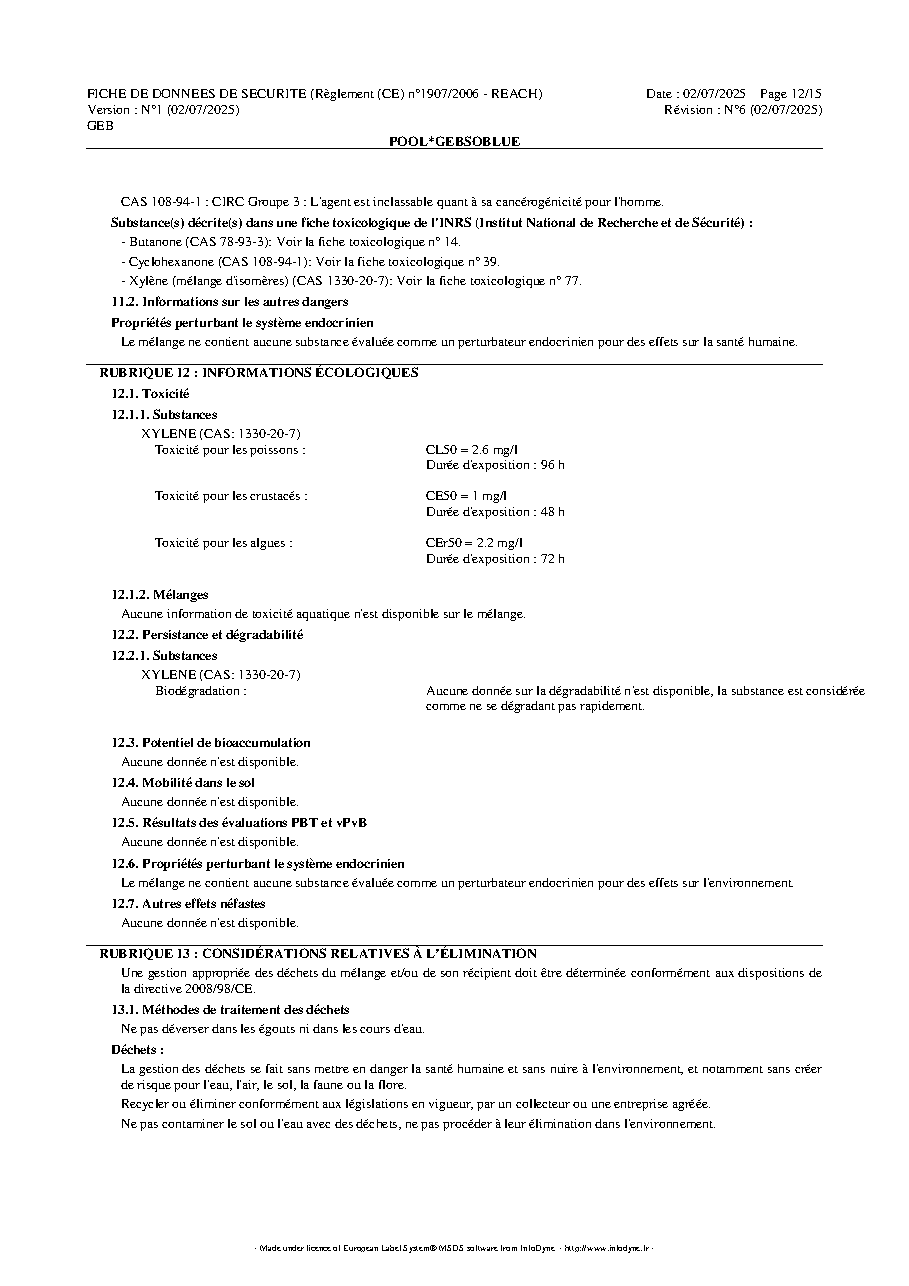 Fiche technique fournisseur