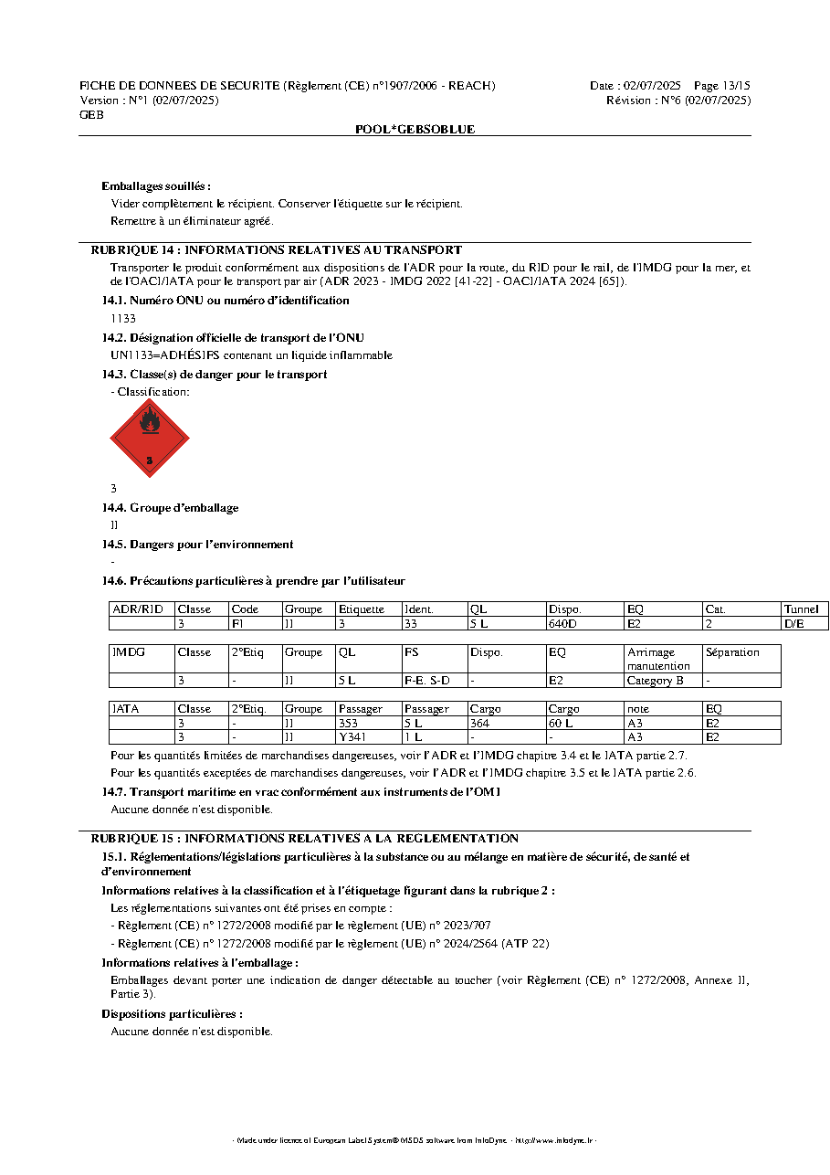 Fiche technique fournisseur