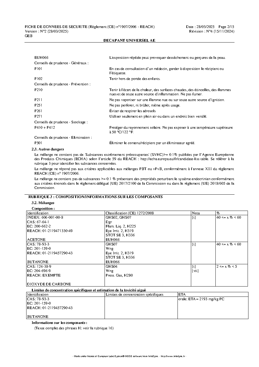 Fiche technique fournisseur