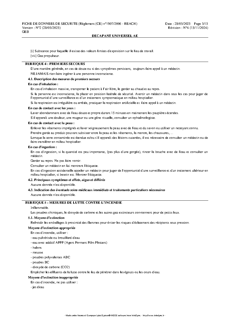 Fiche technique fournisseur